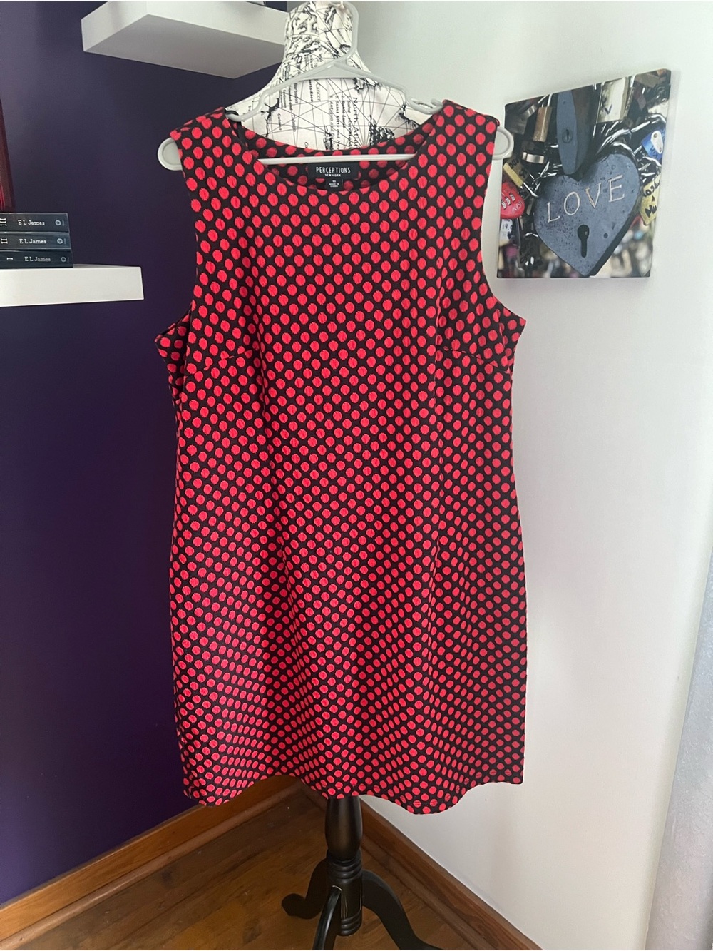 Perceptions Red and Black Polka Dot Sleeveless Dress